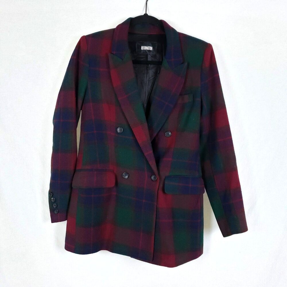Reformation Plaid Blazer Womens XS Heritage Preppy Academia Old Money Grunge